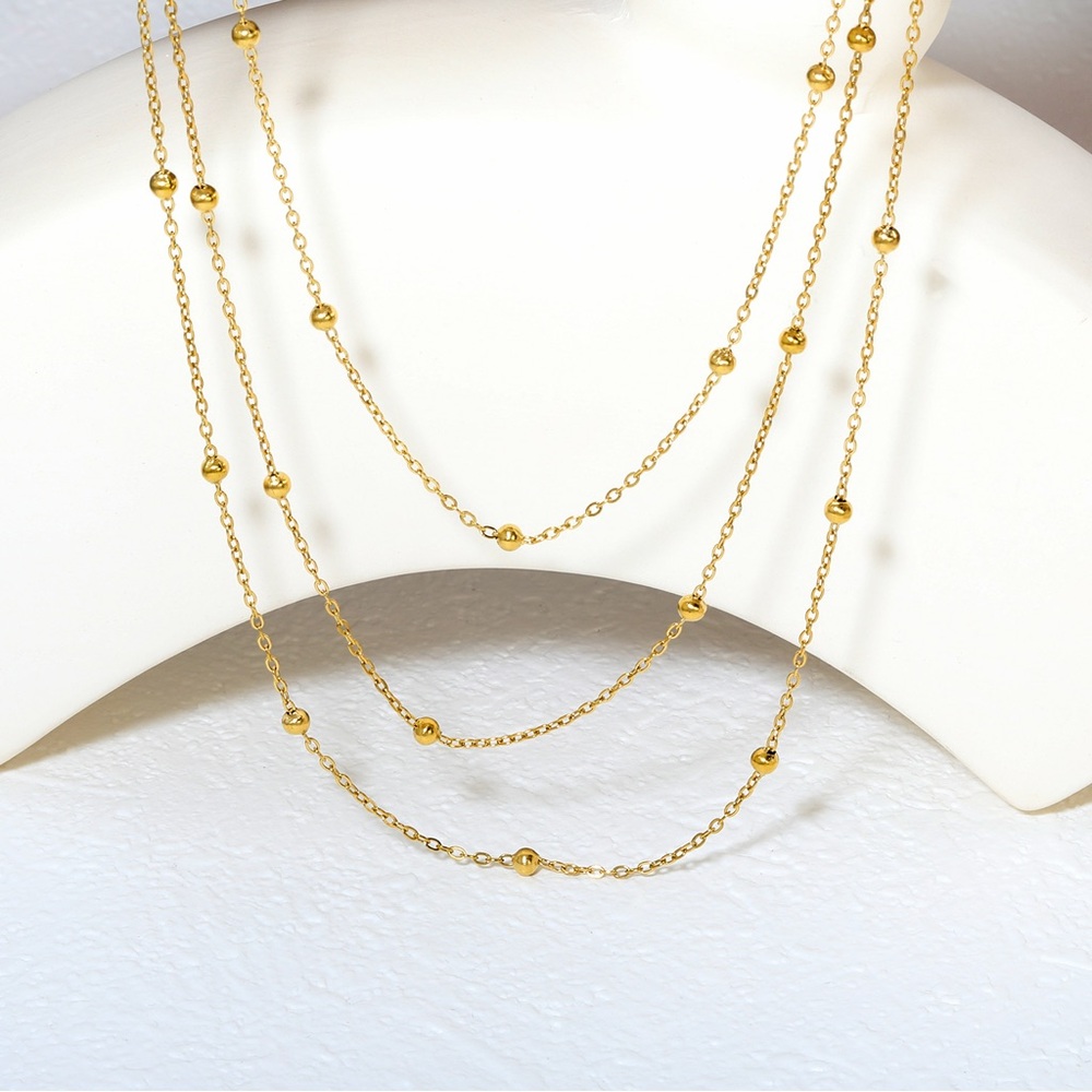 Triple Layer Gold Chain  Beads Necklace